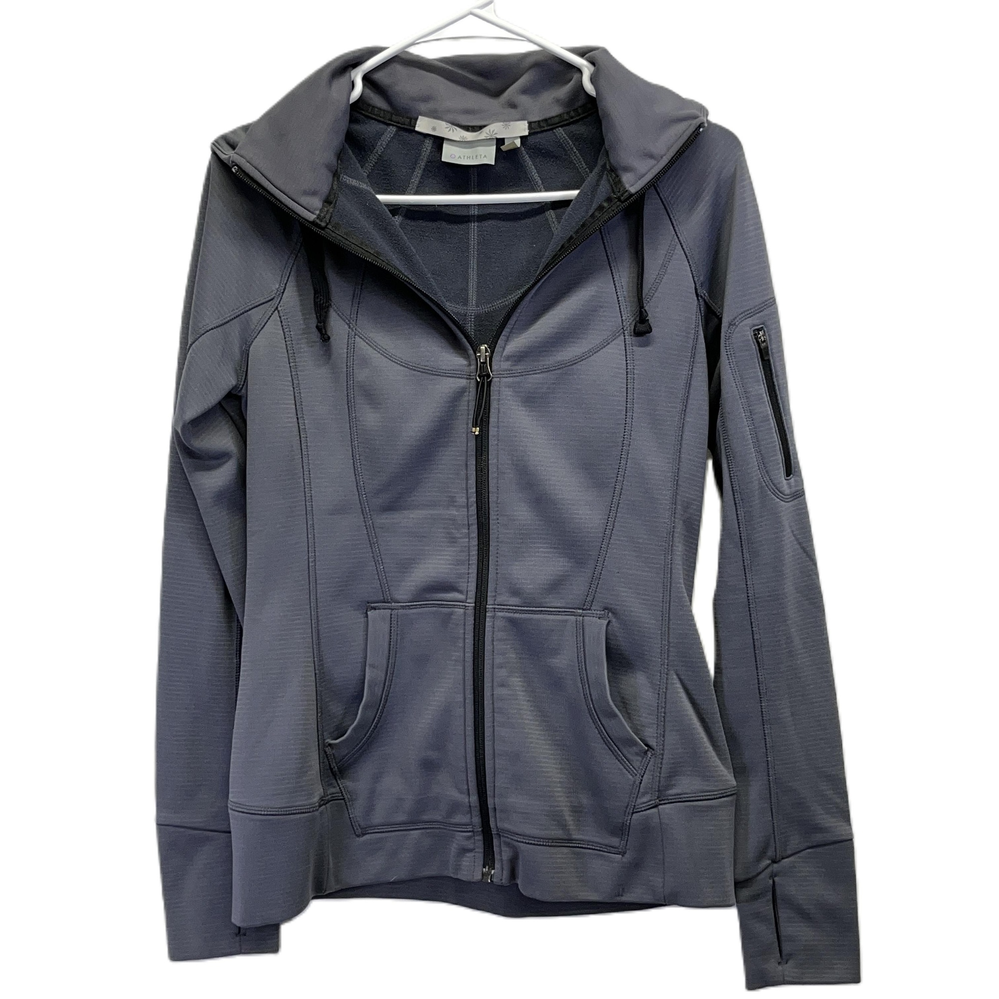 Athleta Gray Striped Full Zip Hooded Athletic Jacket Thumbholes Small